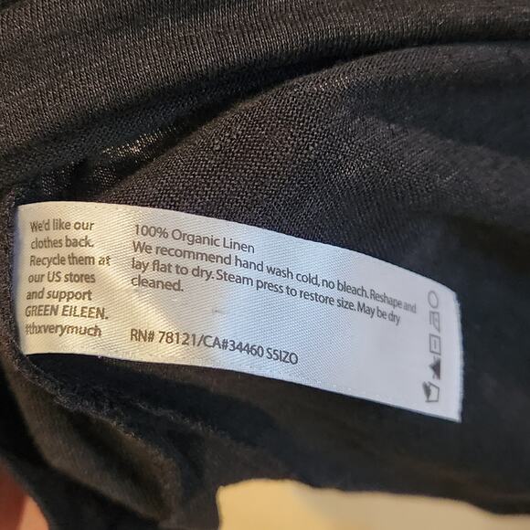 Eileen Fisher Organic Linen Black Dolman Sleeve Blouse Size Medium Petite Beach - Picture 5 of 10